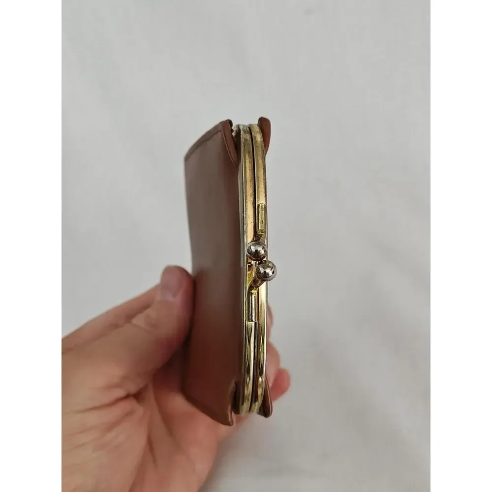 Vintage Buxton Coin Wallet Women's Brown Leather Gold Kisslock‎ 4